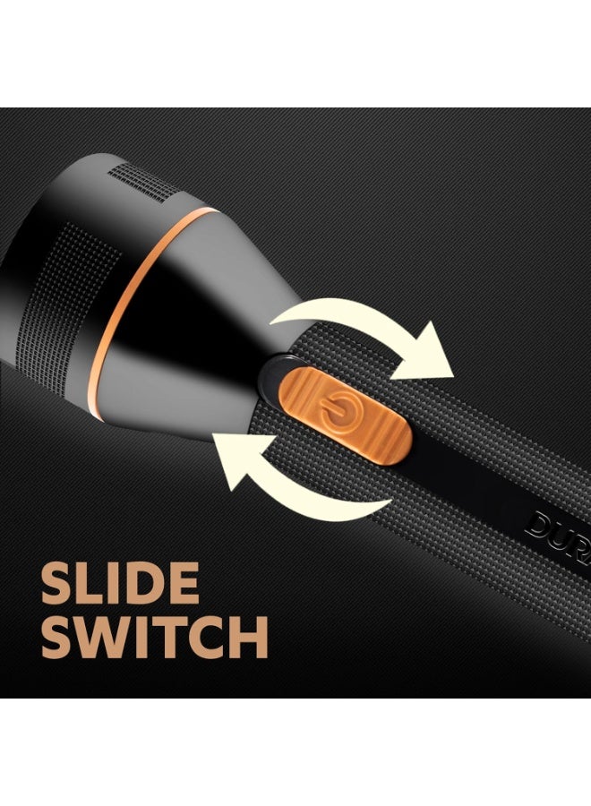 Duracell LED Torch Light, Super Bright, 6000 LUX, Ultra-Light and Easy to Carry Design, Large Reflector, for Everyday Use, 2AA Batteries Free, Black - Image 4